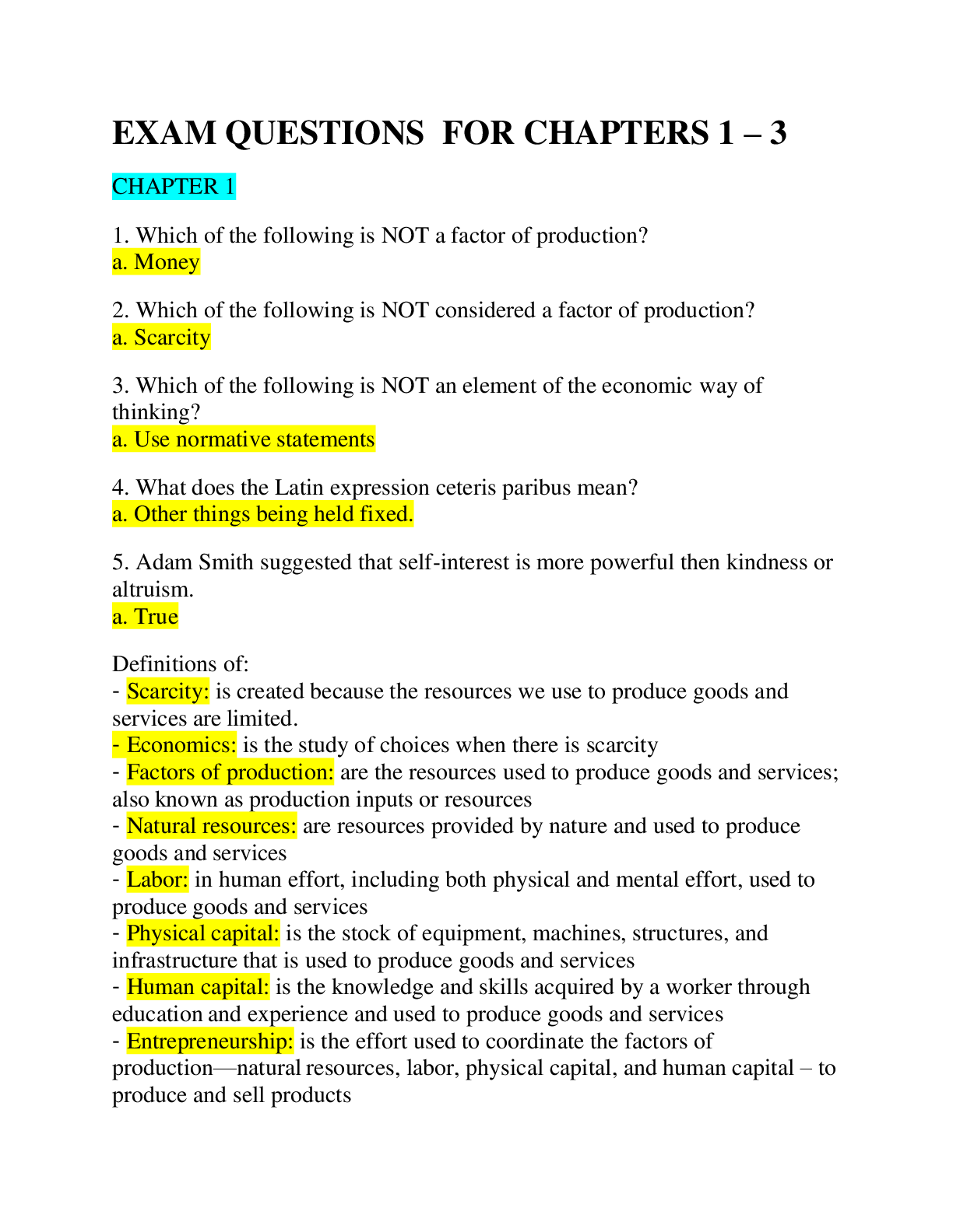 Preview image of ECON MISC / EXAM QUESTIONS/ CHAPTER 1-3 / WITH COMPLETE ANSWERS document